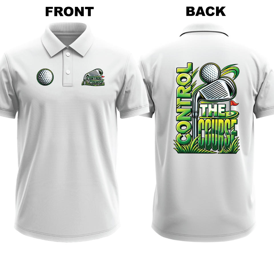 Drifit Polo Shirt: Control Course (Front & Back)