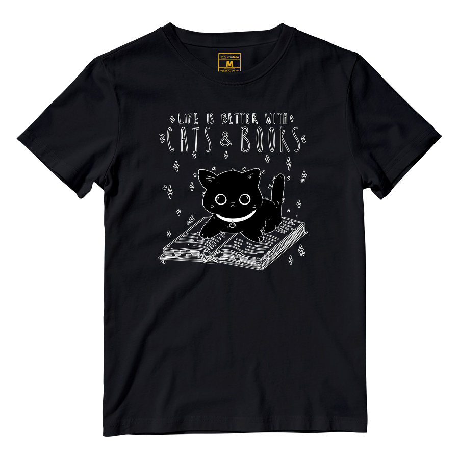 Cotton Shirt: Cat & Books