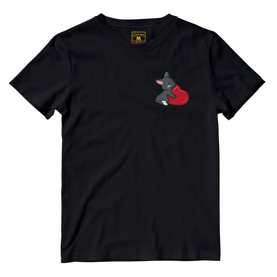 Cotton Shirt: Black Puppy Heart