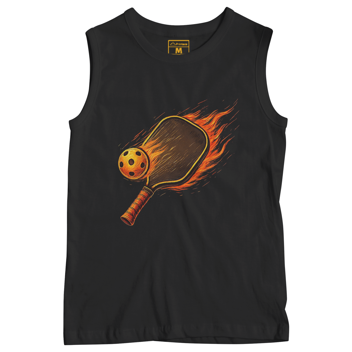 Sleeveless Drifit Shirt: Flaming Pickleball Racket