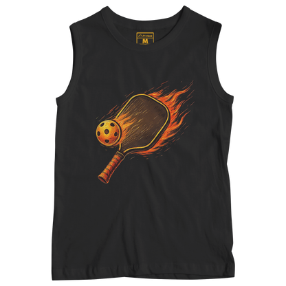 Sleeveless Drifit Shirt: Flaming Pickleball Racket
