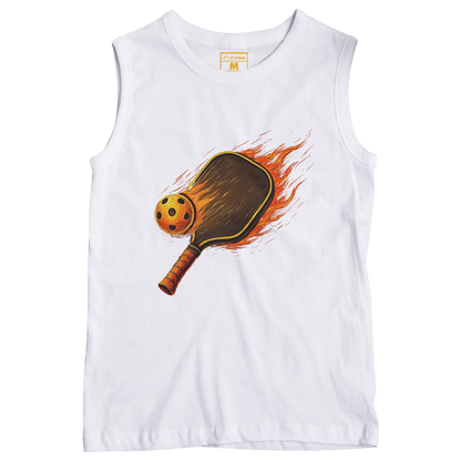 Sleeveless Drifit Shirt: Flaming Pickleball Racket