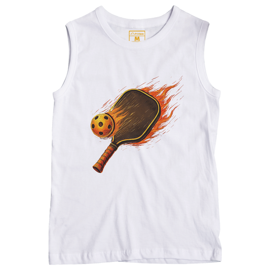 Sleeveless Drifit Shirt: Flaming Pickleball Racket