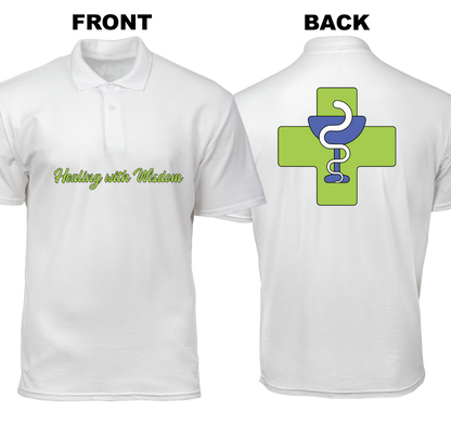 Cotton Polo Shirt: Healing with Wisdom (Front and Back)