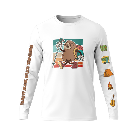Long Sleeve Drifit Shirt: Hiking Sloth