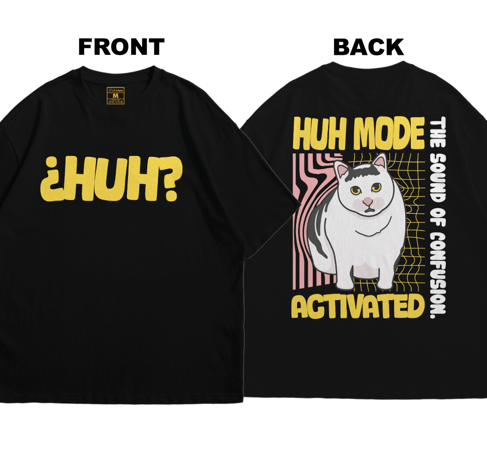 Huh Clothes Premium Oversized Cotton Shirt: Huh Cat (Front and Back) – Printaco