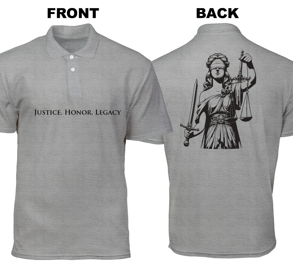 Cotton Polo Shirt: Justice. Honor. Legacy (Front and Back)