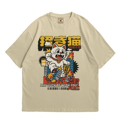 Premium Oversized Cotton Shirt: Maneki Neko Attack