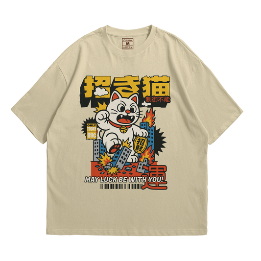 Premium Oversized Cotton Shirt: Maneki Neko Attack