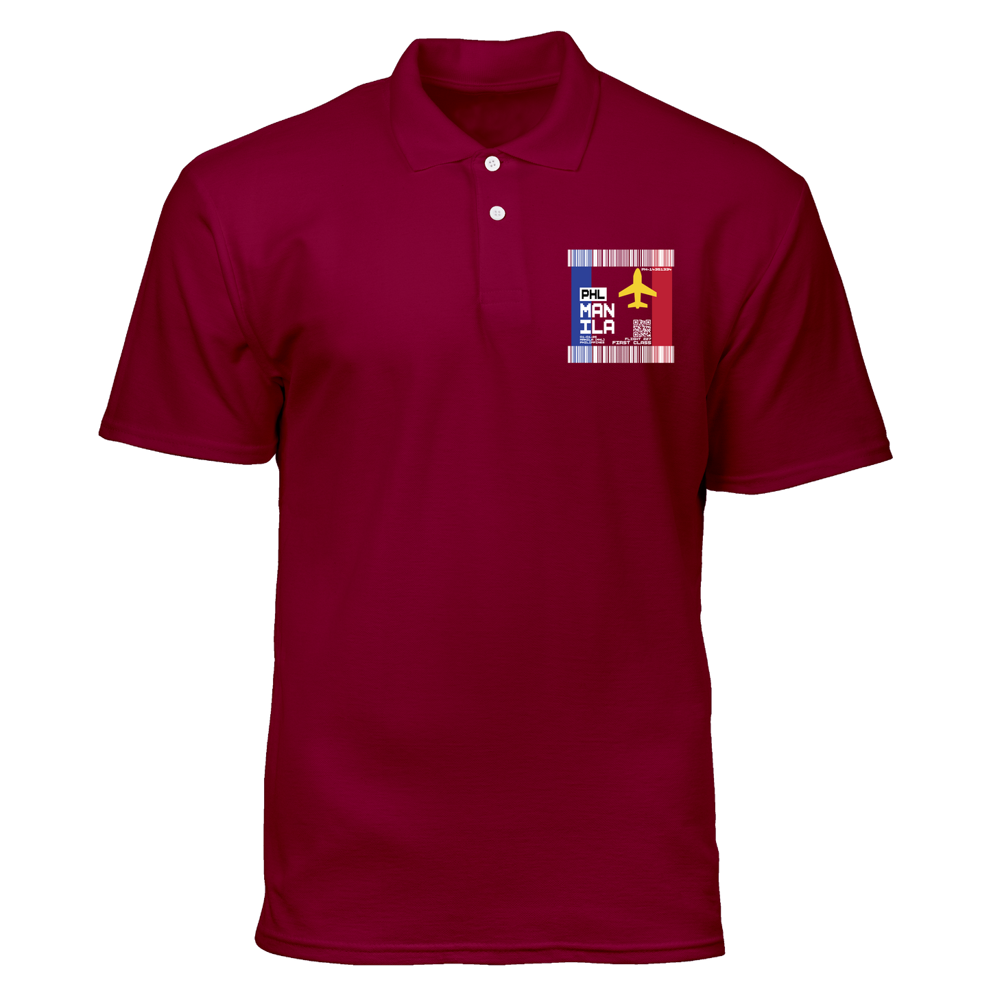 Cotton Polo Shirt: Manila Plane Ticket Front Pocket