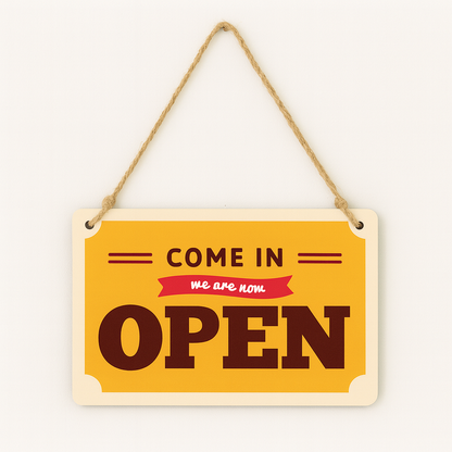 Door Sign: Open Yellow