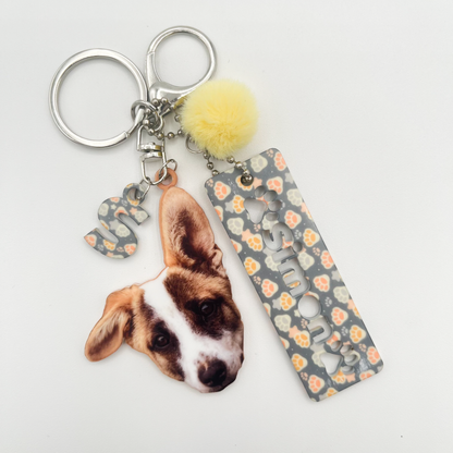Acrylic Pet Bag Charm: Dog Pompom Set