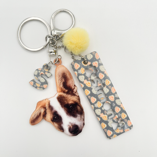 Acrylic Pet Bag Charm: Dog Pompom Set
