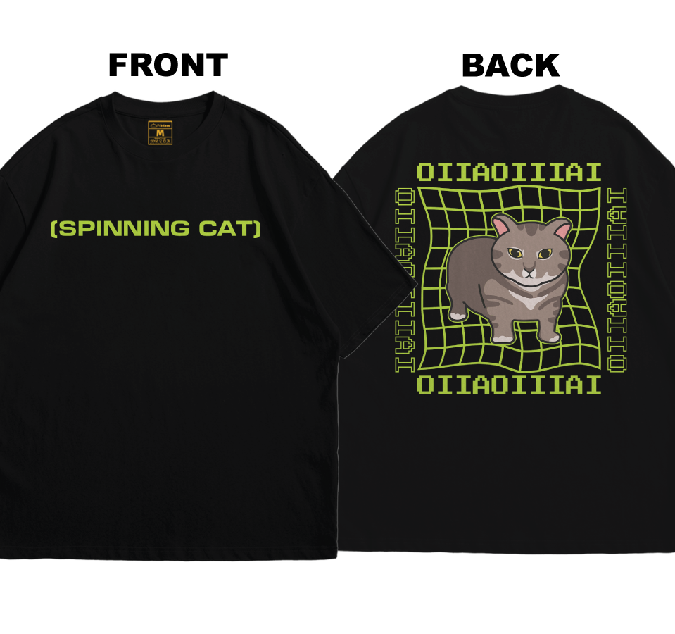 Premium Oversized Cotton Shirt: Spinning Cat (Front and Back)