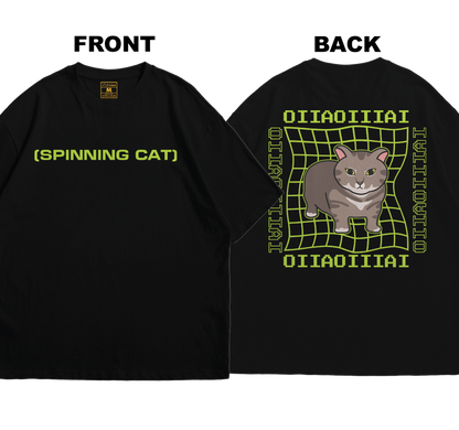 Premium Oversized Cotton Shirt: Spinning Cat (Front and Back)