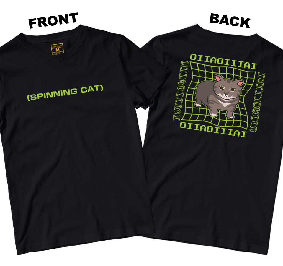 Cotton Shirt: Spinning Cat (Front and Back)