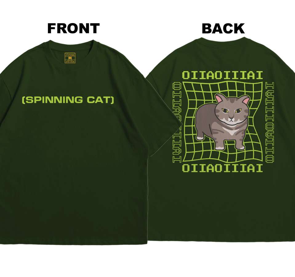 Premium Oversized Cotton Shirt: Spinning Cat (Front and Back)