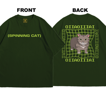 Premium Oversized Cotton Shirt: Spinning Cat (Front and Back)
