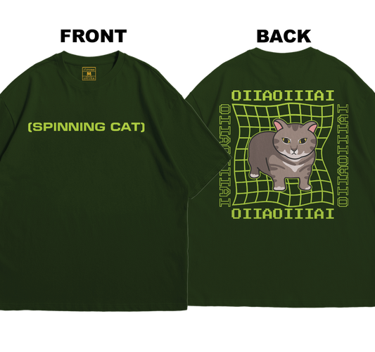 Premium Oversized Cotton Shirt: Spinning Cat (Front and Back)