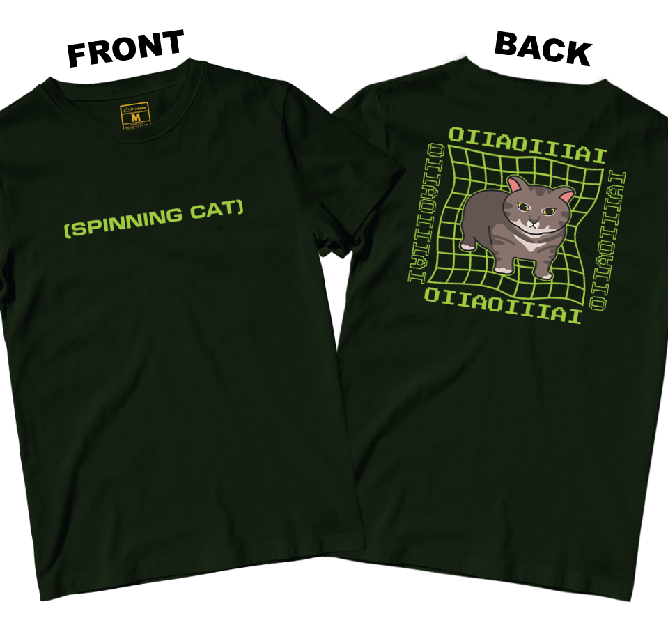 Cotton Shirt: Spinning Cat (Front and Back)