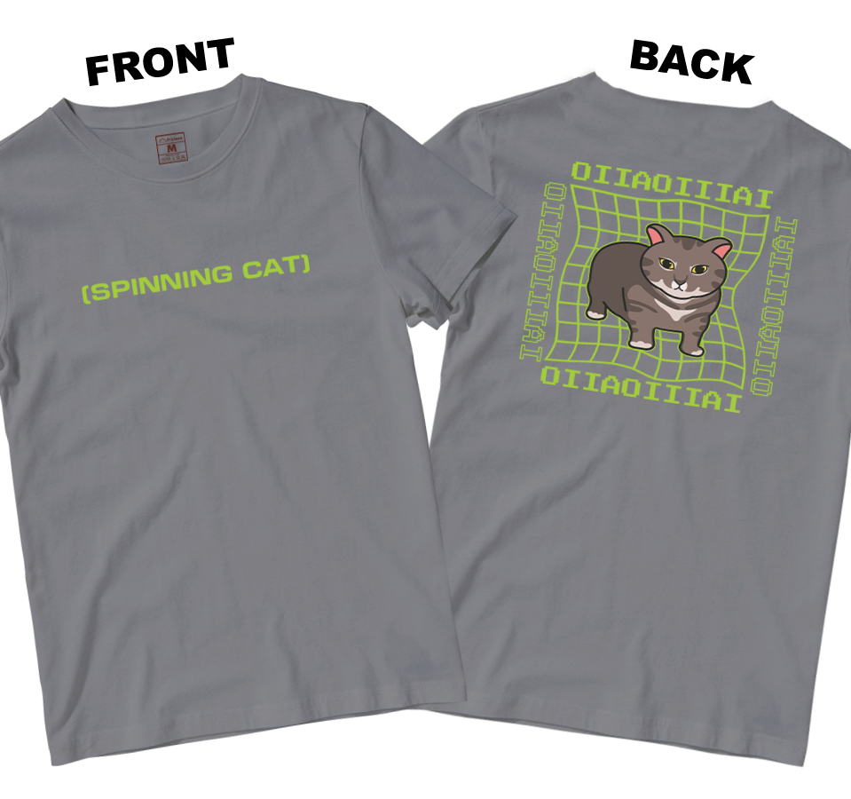 Cotton Shirt: Spinning Cat (Front and Back)