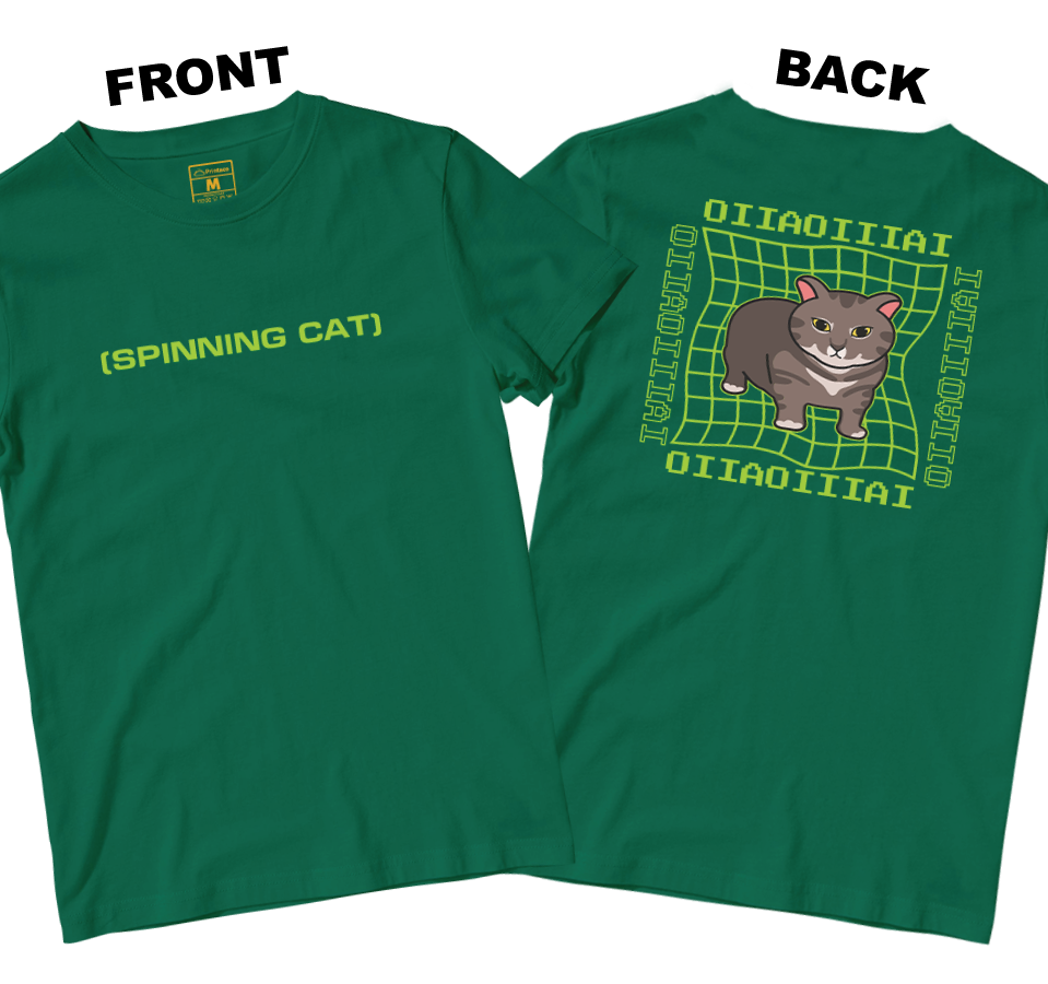 Cotton Shirt: Spinning Cat (Front and Back)