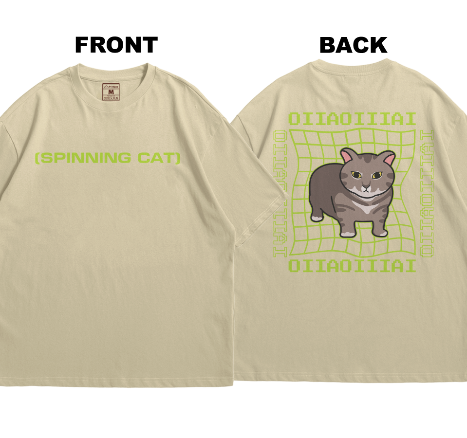 Premium Oversized Cotton Shirt: Spinning Cat (Front and Back)