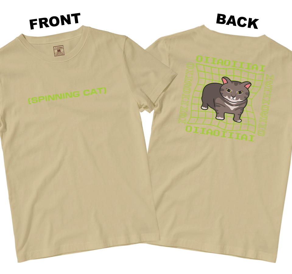 Cotton Shirt: Spinning Cat (Front and Back)