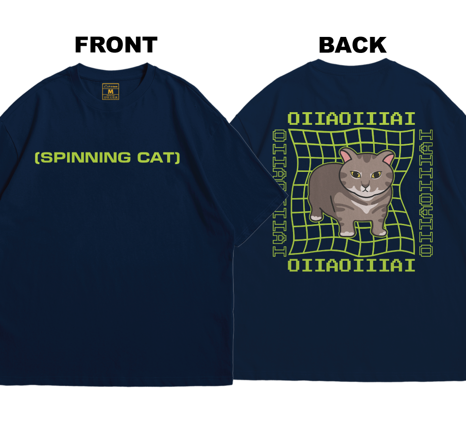 Premium Oversized Cotton Shirt: Spinning Cat (Front and Back)