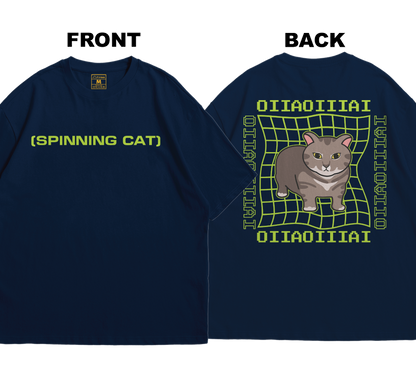 Premium Oversized Cotton Shirt: Spinning Cat (Front and Back)