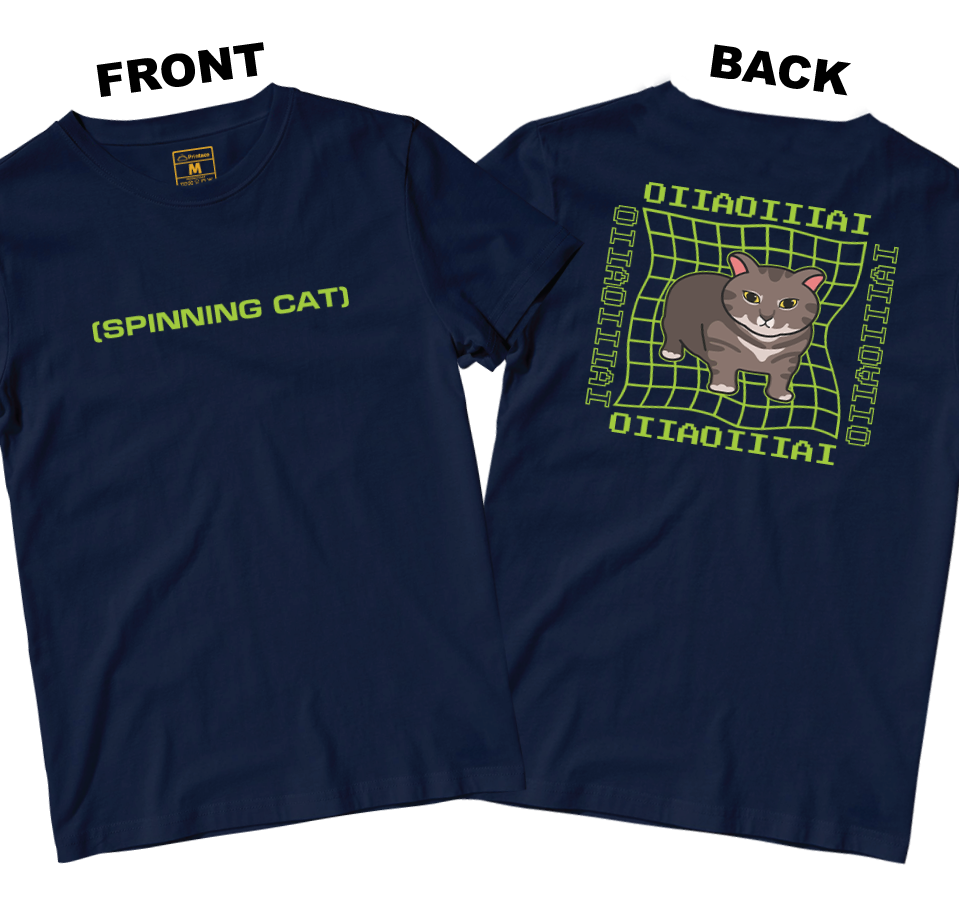 Cotton Shirt: Spinning Cat (Front and Back)