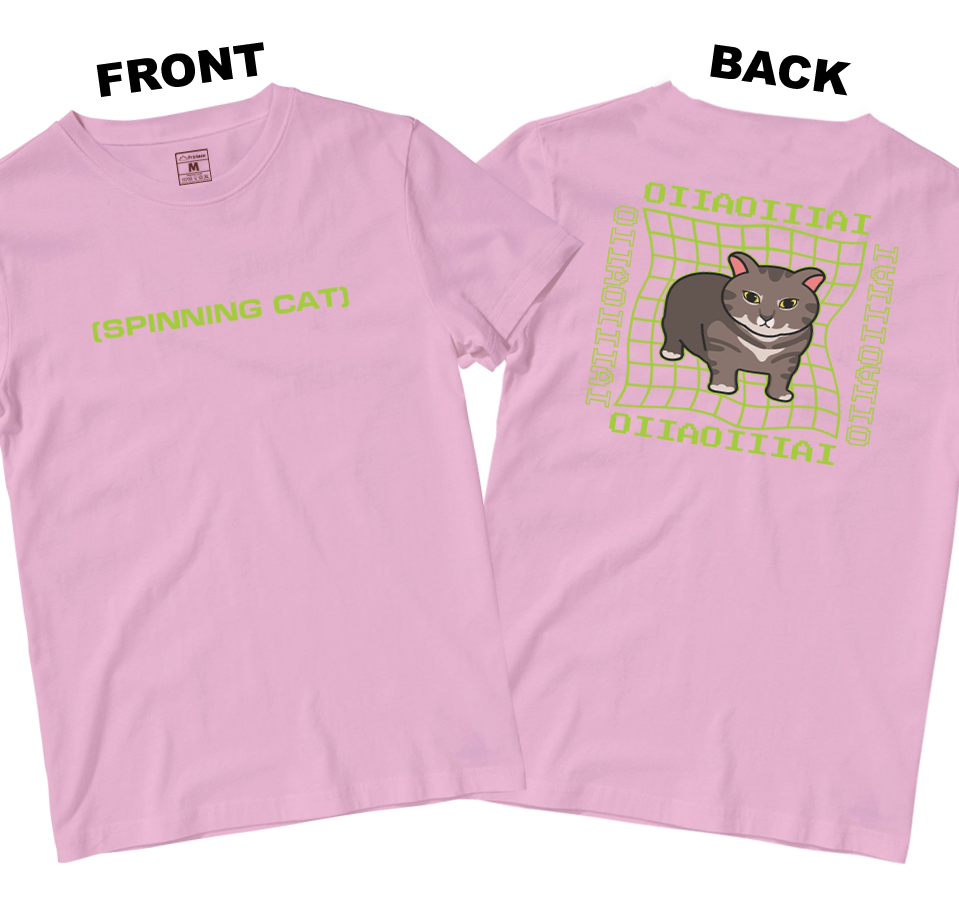 Cotton Shirt: Spinning Cat (Front and Back)