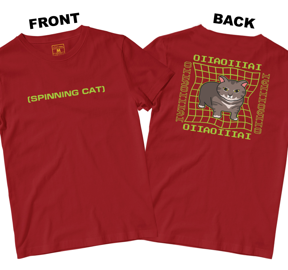 Cotton Shirt: Spinning Cat (Front and Back)
