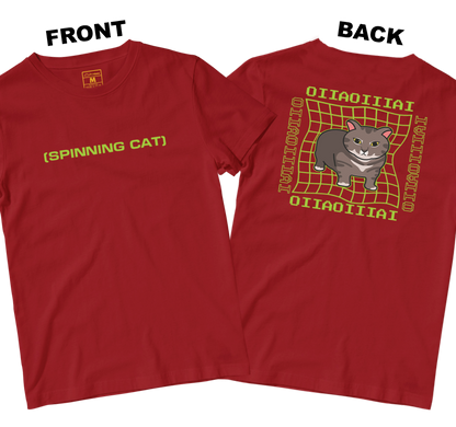Cotton Shirt: Spinning Cat (Front and Back)