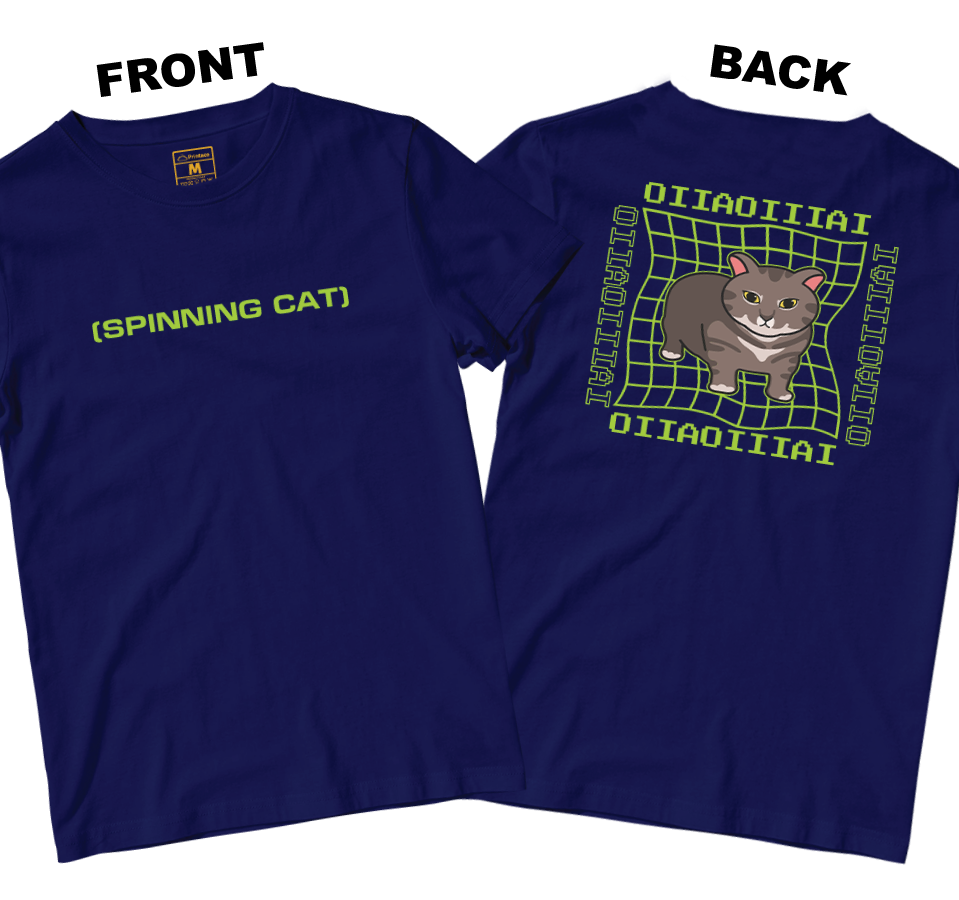 Cotton Shirt: Spinning Cat (Front and Back)
