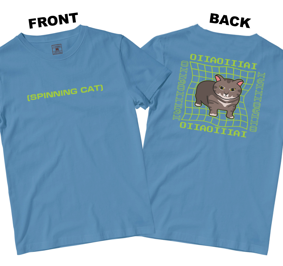 Cotton Shirt: Spinning Cat (Front and Back)
