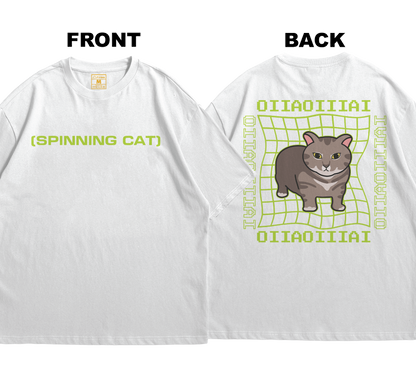 Premium Oversized Cotton Shirt: Spinning Cat (Front and Back)
