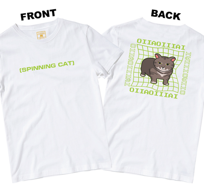 Cotton Shirt: Spinning Cat (Front and Back)