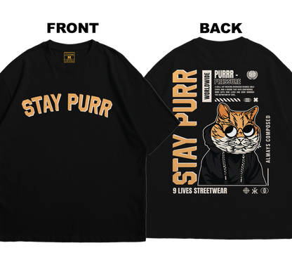 Premium Oversized Cotton Shirt: Stay Purr (Front and Back)