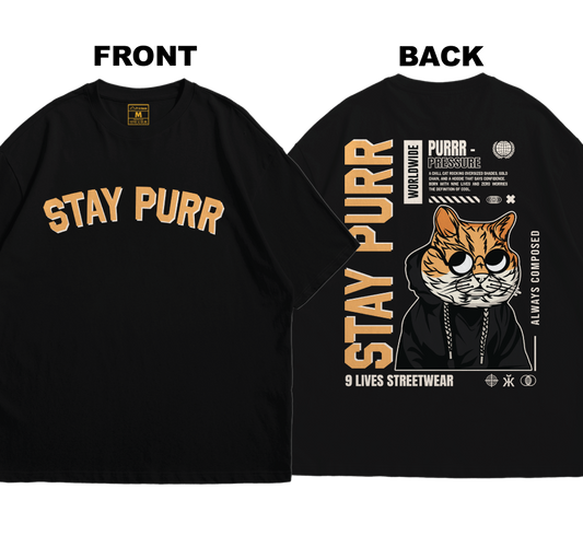 Premium Oversized Cotton Shirt: Stay Purr (Front and Back)