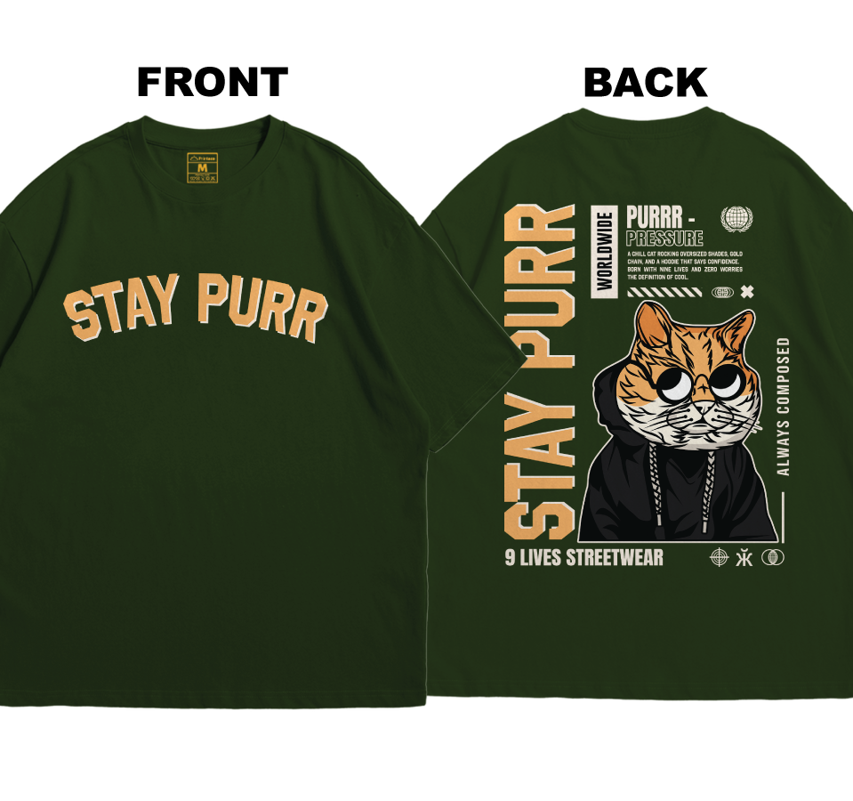 Premium Oversized Cotton Shirt: Stay Purr (Front and Back)