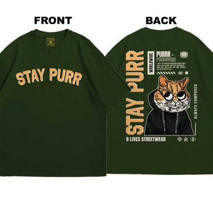Premium Oversized Cotton Shirt: Stay Purr (Front and Back)