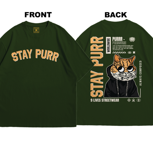 Premium Oversized Cotton Shirt: Stay Purr (Front and Back)