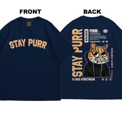 Premium Oversized Cotton Shirt: Stay Purr (Front and Back)