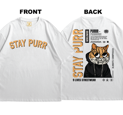 Premium Oversized Cotton Shirt: Stay Purr (Front and Back)