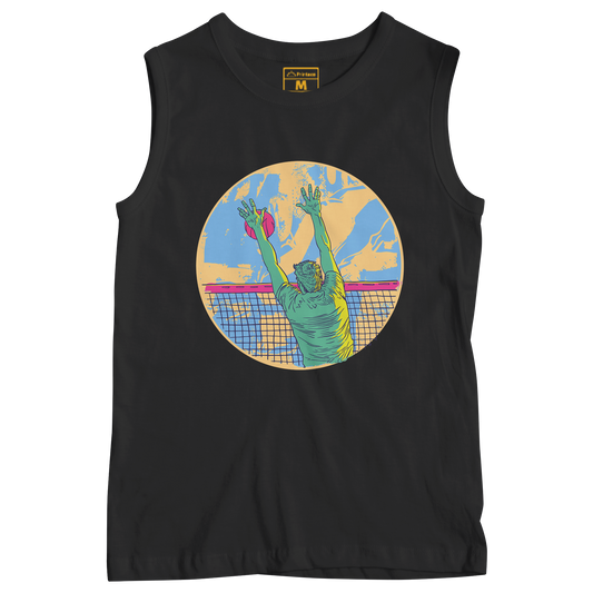 Sleeveless Drifit Shirt: Sunset Volleyball