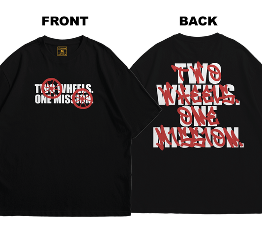 Premium Oversized Cotton Shirt: Two Wheels. One Mission (Front and Back)