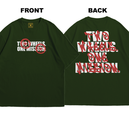 Premium Oversized Cotton Shirt: Two Wheels. One Mission (Front and Back)