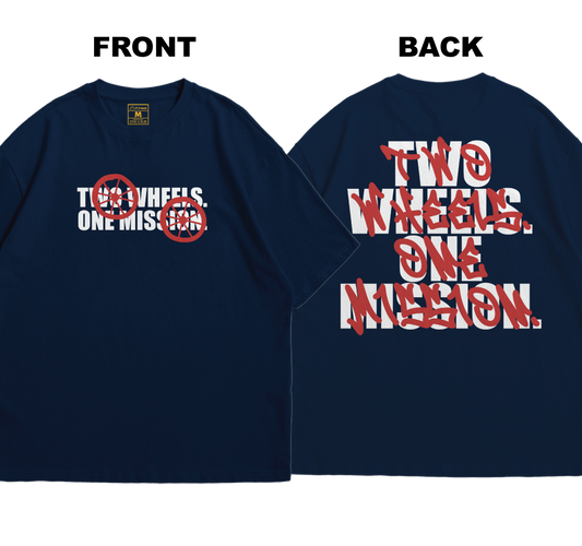 Premium Oversized Cotton Shirt: Two Wheels. One Mission (Front and Back)