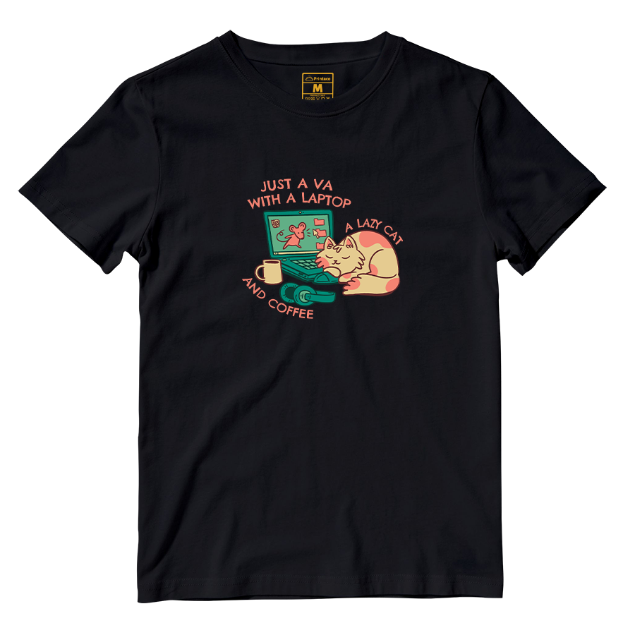 Cotton Shirt: VA Cat and Coffee